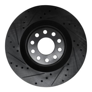 Audi S8 Brake Rotor (1) - Front Left - R1 Concepts - Drilled & Slotted - Black - `01-`03